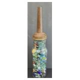 VINTAGE OIL BOTTLE OF MARBLES