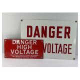 (2) ENAMEL DANGER HIGH VOLTAGE SIGNS