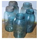 (5) LARGE BLUE CANNING JARS