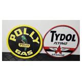 (2) GASOLINE METAL SIGNS: POLLY GAS, TYDOL FLYING