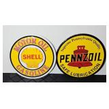 (2) MOTOR OIL METAL SIGNS: SHELL, PENNZOIL