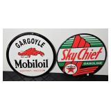 (2) GASOLINE METAL SIGNS, MOBILOIL, SKY CHIEF
