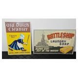 (2) METAL HOUSEHOLD SIGNS: OLD DUTCH, BATTLESHIP