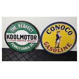 (2) GASOLINE METAL SIGNS:  KOOLMOTOR, CONOCO