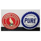 (2) GASOLINE METAL SIGNS: WHITE EAGLE, PURE OIL
