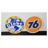 (2) GASOLINE METAL SIGNS: GLOBE, 76