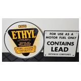 (2) GASOLINE METAL SIGNS: ETHYL, CONTAINS LEAD