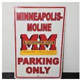 MINNEAPOLIS MOLINE PARKING ONLY EMBOSSED METAL SIG