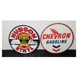 (2) GASOLINE METAL SIGNS: HUDSON, CHEVRON