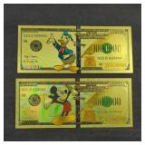 (2) DISNEY FANTASY GOLD FOIL BILLS