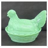 JADEITE GREEN HEN ON NEST