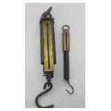 (2) BRASS COTTON SCALES: PELOUZE 200 LB & 50 LB
