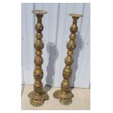(2) BRASS CANDLE HOLDERS (FLOOR HEIGHT)