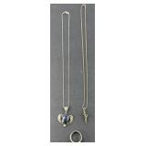 STERLING SILVER (2) NECKLACES , RING
