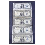 (5) 1957 $1 SILVER CERTIFICATES