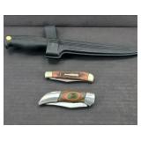 KERSHAW FILLETING KNIFE & (2) POCKET KNIVES