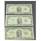 (3)  1953 $2 DOLLAR BILLS