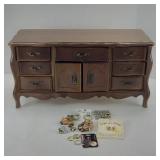 JEWELRY CHEST W/ WATCH PARTS & MORE