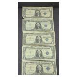 (5) $1 BLUE SEAL SILVER CERTIFICATES