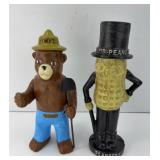 MR PEANUT & SMOKEY THE BEAR CAST IRON BANKS
