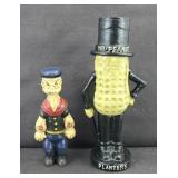 POPEYE & MR PEANUT CAST IRON BANKS