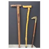 (3) CANES: CLAY MARBLES, NATURAL WOOD, BRASS