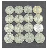 (16) WALKING LIBERTY SILVER HALF DOLLARS