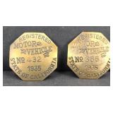 (2) METAL CALIFORNIA DRIVERS LICENCE BADGES