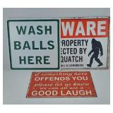 (3) METAL SIGNS, SASQUATCH, GOLF, & HUMOR