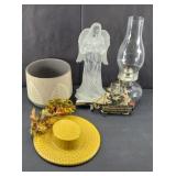ANGLE, OIL LAMP, PLANTER & DECORATIVE HAT