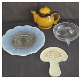 TEA POT, SPOON HOLDER & MOON STONE PLATTER