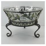 GLASS SERVING BOWL W/ METAL HOLDER