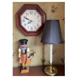 WOOD NUTCRACKER VANITY LAMP W/ BRASS BASE & CLOCK