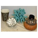PUMPKIN TRINKET BOX, CORAL PAPERWEIGHT & VASE
