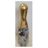 BOWLING PIN DECANTER W/ GLASS BEADS