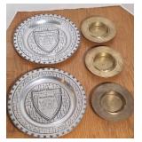 PEWTER PLATES & BRASS ASHTRAYS