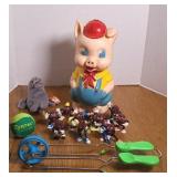 VINTAGE PIGGY BANK & ASSTD TOYS