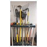 TOOL RACK W/ YARD TOOLS