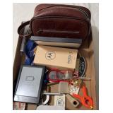 SMALL KINDLE, MOTOROLA PHONE, BELT BUCKLES, TOOLS