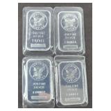(4) 1 OUNCE SILVER BARS .999 FINE SILVER