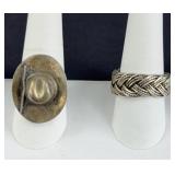 STERLING COWBOY HAT RING & BRAIDED RING