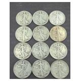 (12) WALKING LIBERTY SILVER HALF DOLLARS