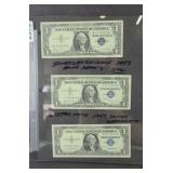(3) 1957 BLUE SEAL SILVER CERTIFICATES 1 DOLLAR