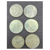 (2) EISENHOWER DOLLARS (4) FOREIGN COINS