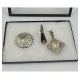 SILVER PLATE HAIR CLIP, HAT PIN, TEA SPOON