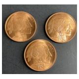 (3) 1 OUNCE COPPER ROUNDS