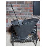 CAST IRON LOG HOLDER, METAL COAL BUCKET