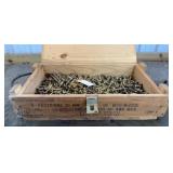 WOOD AMMO CRATE W/ BRASS SHELL CASINGS