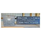 WELCOME SIGN & METAL BASKET