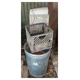 GALVANIZED TRASH CAN & CRATE